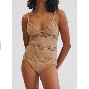 New Free People She Made Me Essential Babydoll One Piece Crochet Swimsuit Large